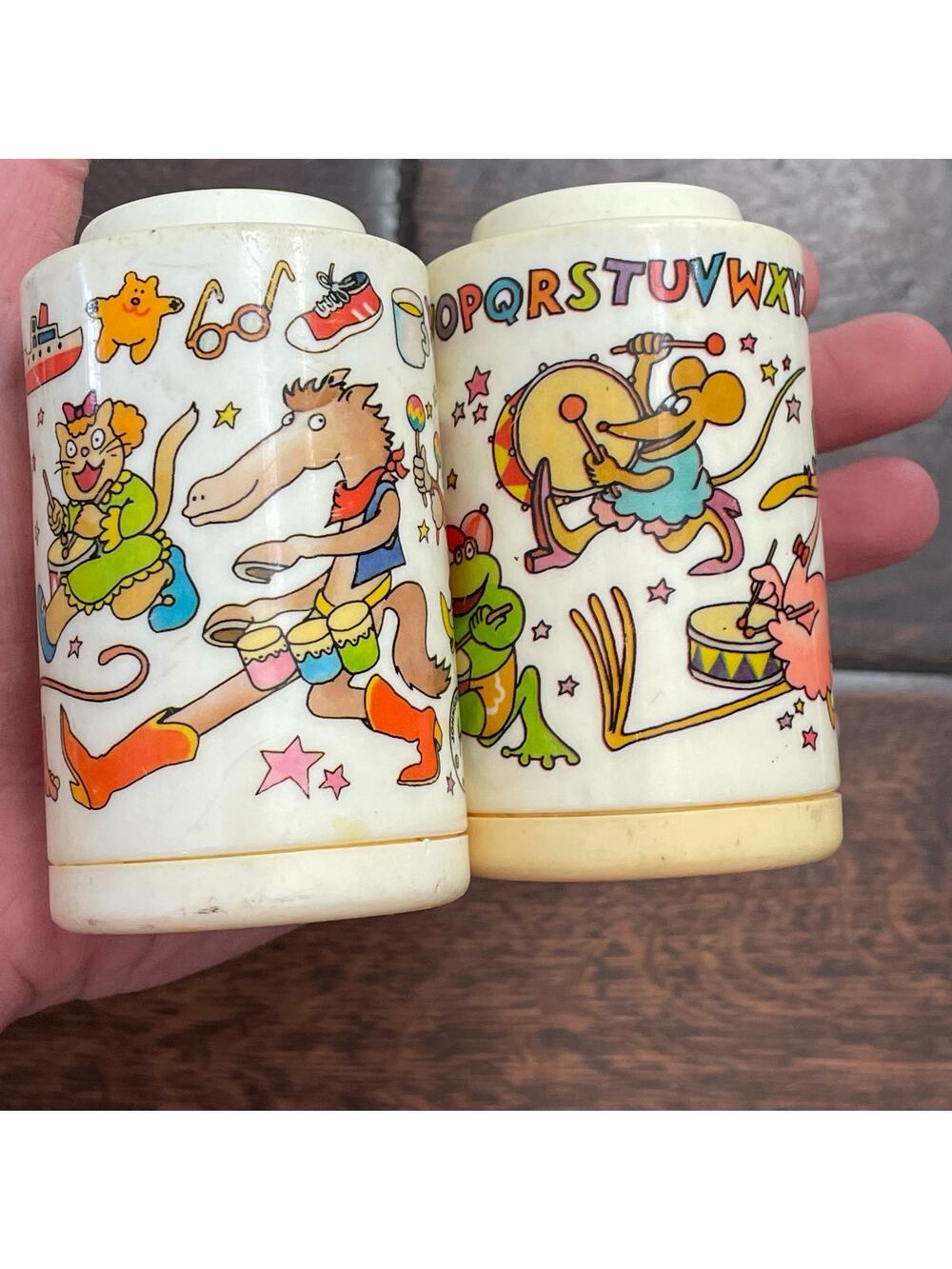 Johnson & Johnson Baby Rattle Vintage 1981 Stackable Lot of 2 Graphics Needs TLC